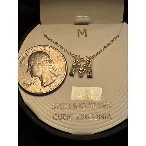 Sterling Silver 16in 2in ext CZ Vermiel M Necklace - Picture 4 of 5